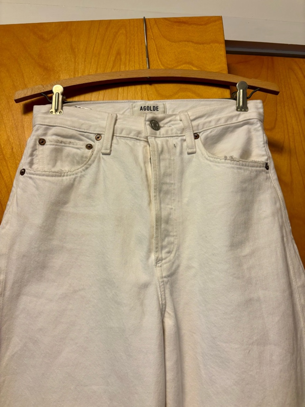 Agolde White Luna High-Rise Barrel Leg White Button-Fly Jeans - Picture 2 of 9
